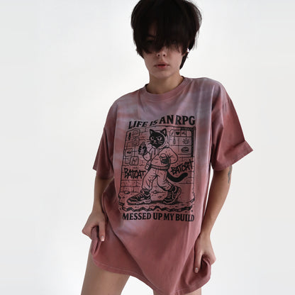 BatCat CUSTOM RPG REBORN, футболка oversize L у рожевому wash, фронтальний ракурс