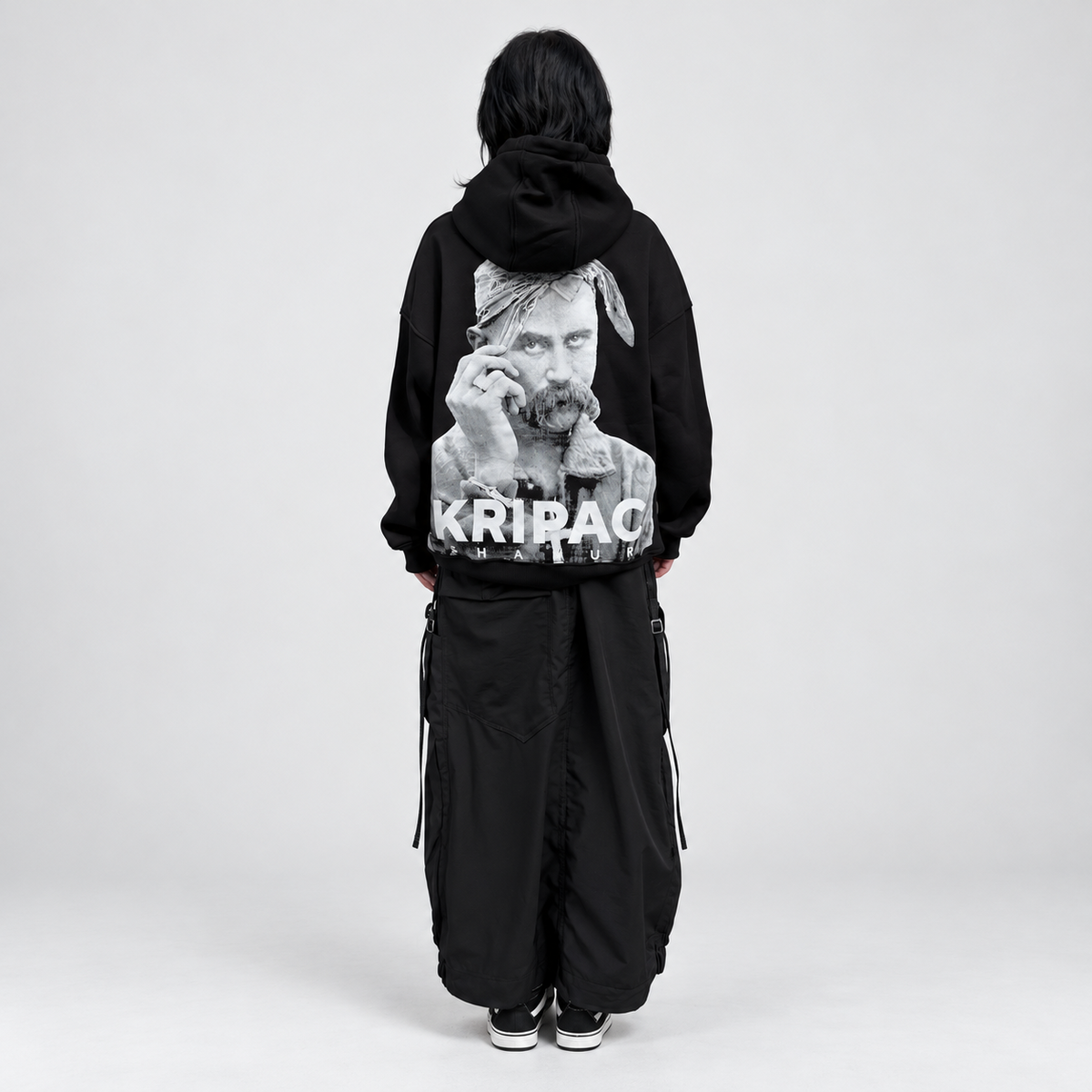 Чорне худі BatCat Kripac Shakur Oversize, великий принт на спині