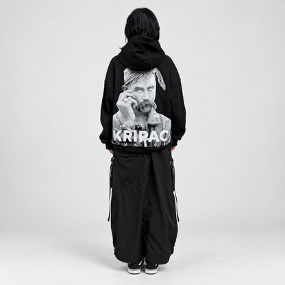 Чорне худі BatCat Kripac Shakur Oversize, великий принт на спині