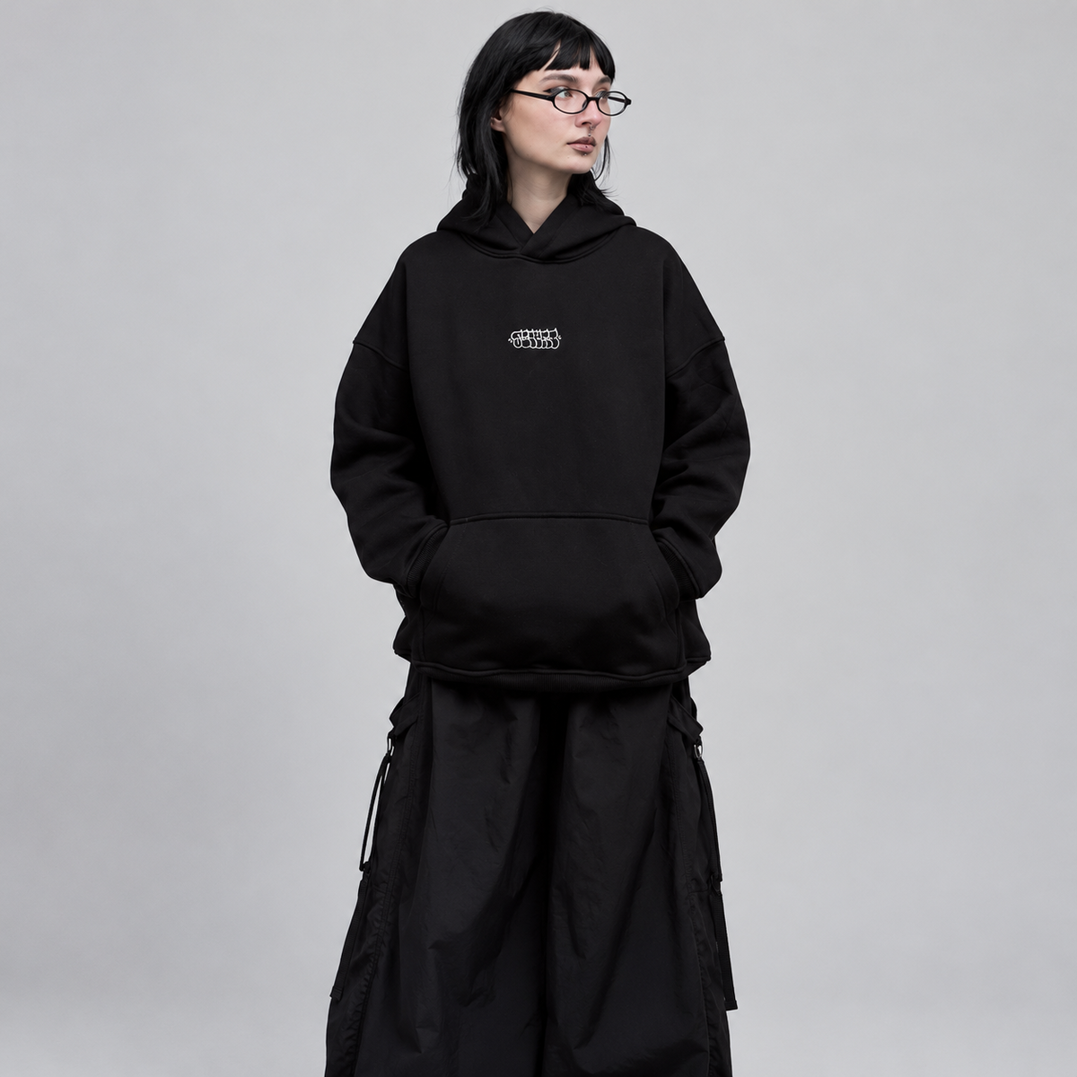 Чорне худі BatCat Kripac Shakur Oversize, вигляд спереду